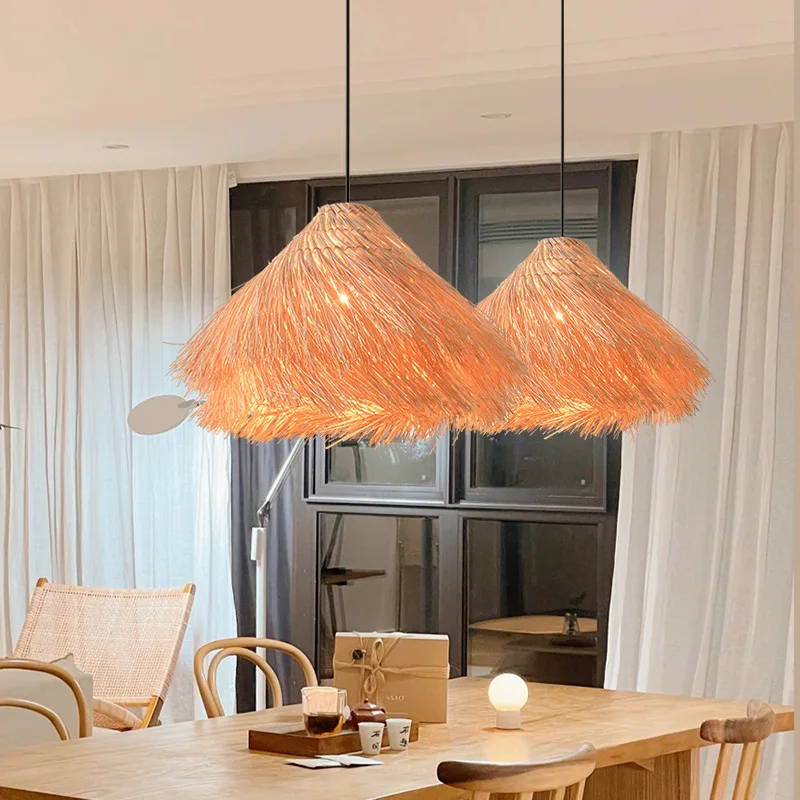 Luxury Restaurant Home Decor Handmade Woven Bamboo Wicker Pendant Light Fixture Natural Rattan Hanging Lamps Chandelier