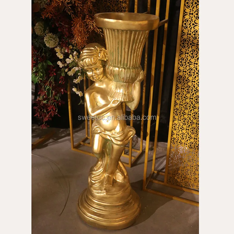Factory price Cute girl Fiberglass Roman column suit wedding flower pots flower vase for wedding decoration
