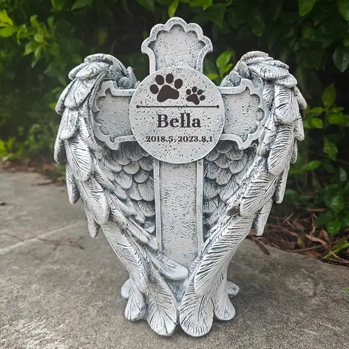 garden ornaments crafts Personalized Angel Cross Engraved Pet Memorial Stone