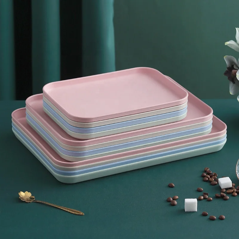 wheat straw tray 38*27cm family snack tray fruit Plate commercial restaurant service tray Unbreakable  can be customized logo