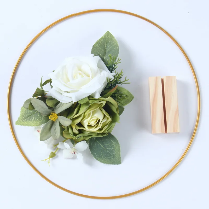 Gold Hoop Rings Metal Wire Wreath Wedding metal Hoop artificial flower Wedding Centerpieces for party  table decorations