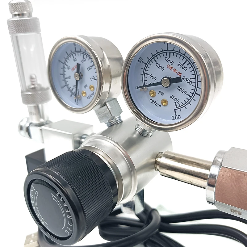 Dici Professional Solenoid Valve For Aquarium CO2 Aquarium Gas Pressure Regulator Contains Two Pressure Gauges Aluminium