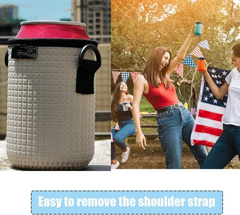 custom logo 12 oz stubby holder neoprene crossbody sling can cover cooler sleeve beer bottle coozies with neck strap lanyard