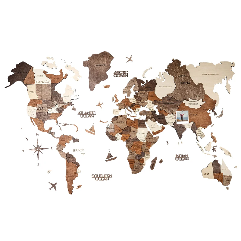 Custom Wholesale map wall art decor 3d wooden world map puzzle for Home & Kitchen or Office