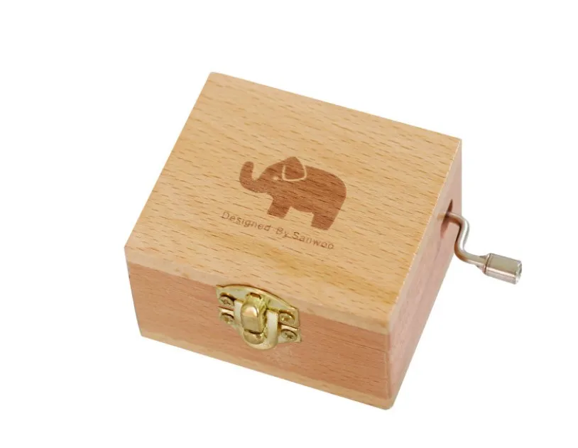 Wooden hand crank music box for souvenir gift