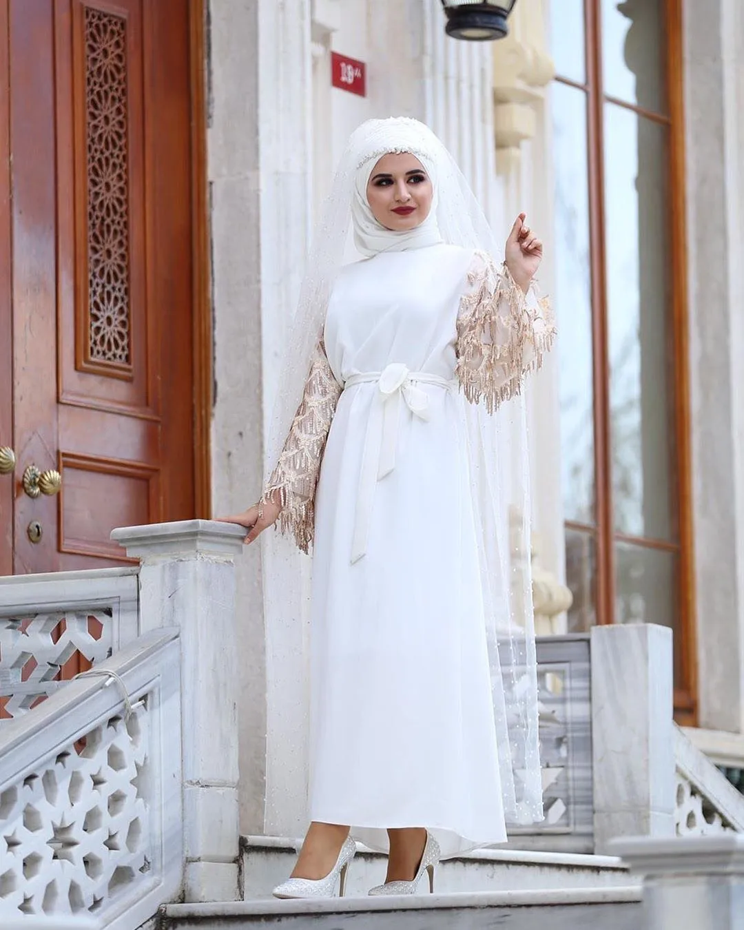 Wholesale 2021 latest sequins tassel sleeve middle east girls white wedding abaya islamic clothing muslim dresses for ladies