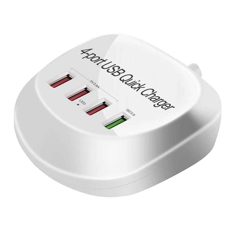 free shipping 4 Port 36w QC3.0  4 in 1  Mobile Phone Fast Charger USB Port Smart Charger For Iphone For Samsung For Iphone