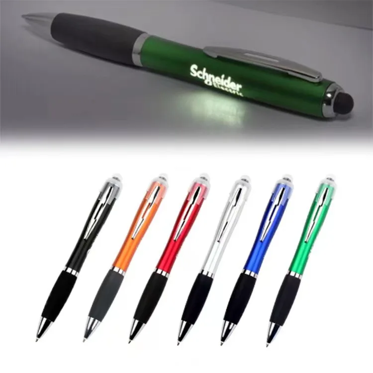 2023 hot sale 2 in 1 custom LED Glow Logo multi-function advertising cheap plastic custom logo ballpoint pen for promotion kids