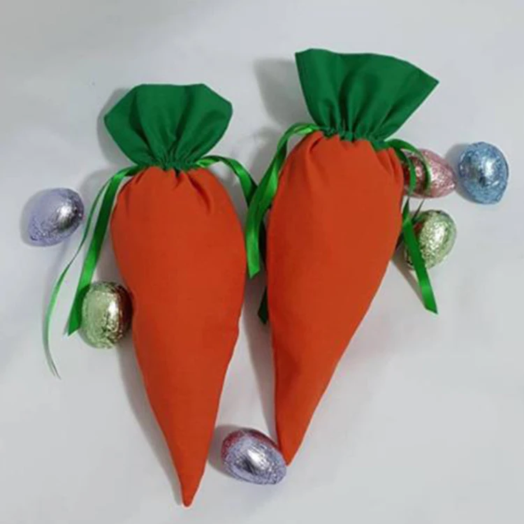 Personalized Easter Carrot Gifts Bags Party Favor Bag Treat Chocolate Candy Bag For Kids Fabric Reusable Sweet Cones Sack
