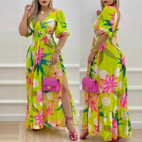 in bulk backless dress hollow printed floral clothes fashion girl summer 2022