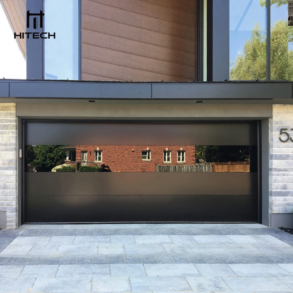 Hitech Factory Price Morden Black Color Glass Panel Electric Remote Automatic Control Insulated Sectional Garage Doors For Homes