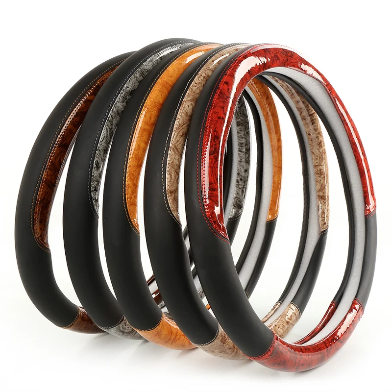 The Most Popular Business Universal Wholesale wooden leather with PU Leather Steering Wheel Cover