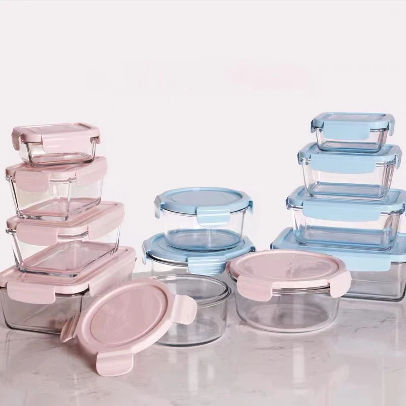 400Ml 950Ml 1050Ml 3 Compartment Microwave Oven Heating Lunch Box Food Borosilicate Glass Container With Plastic Lid