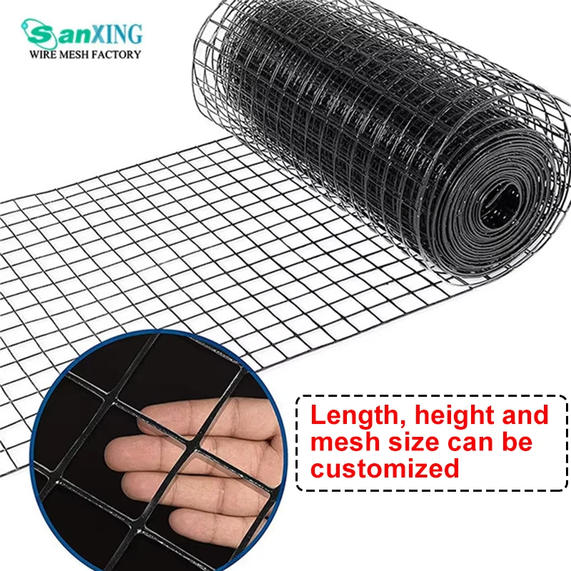 Customized Wholesale 50ft Garden fence Roll Black PVC Coated Welded wire mesh fence for Yard Vegetable Pet Poultry Cage