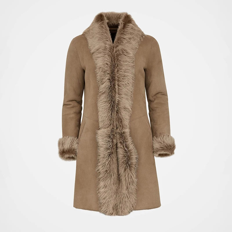 NAFA OEM Casual Winter Outer Wear Suede Furry Long Real Fur Coat for Women Lady Girl