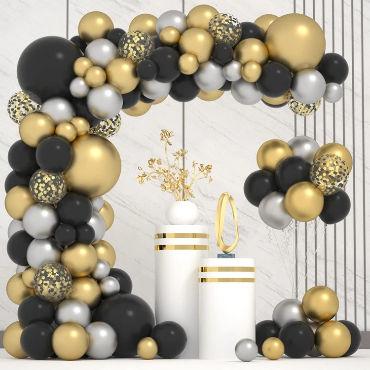 121Pcs Gold Sliver Black Balloons 5/12/18 Inch Balloon Garland For Birthday Party Wedding Bridal Shower Supplies A3073