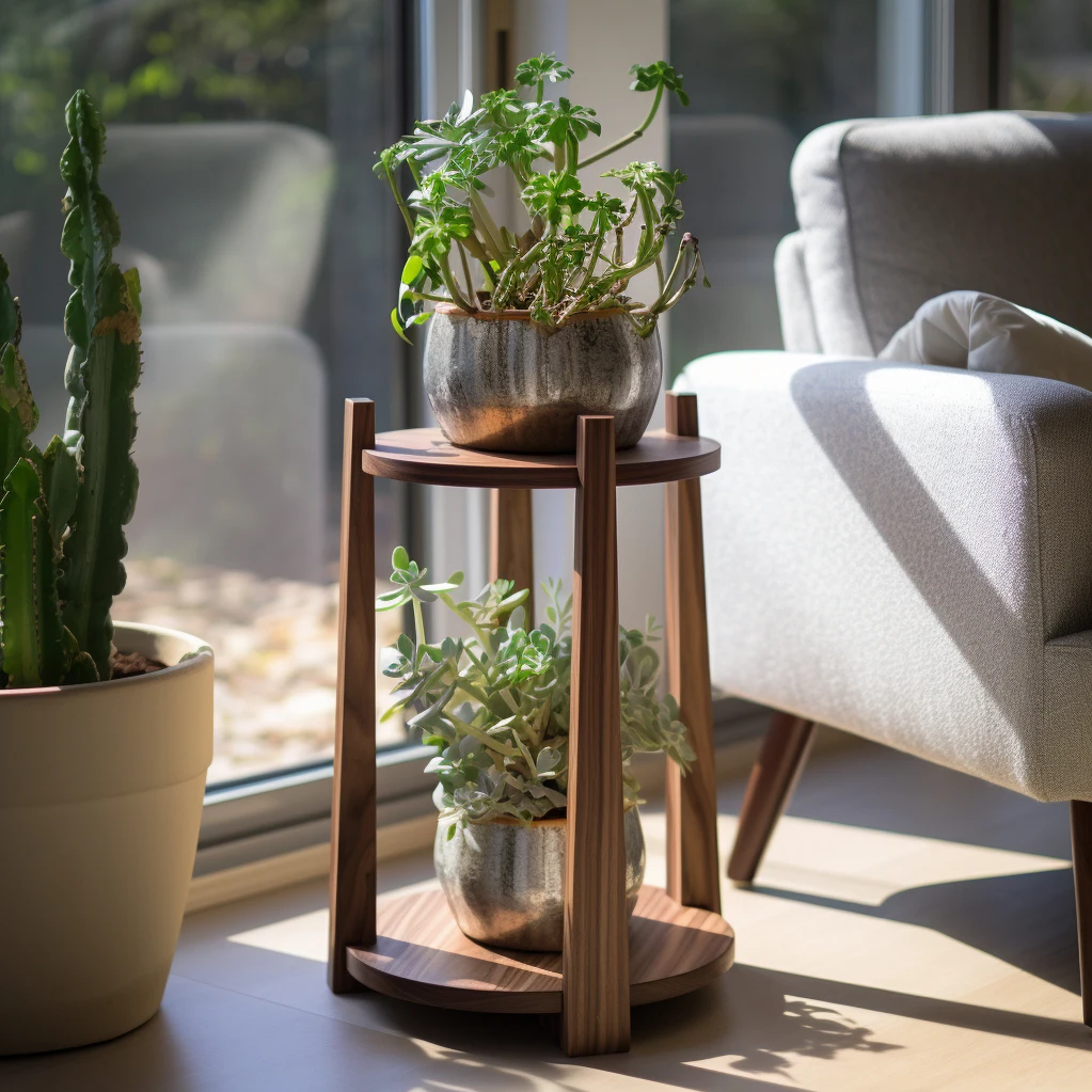 Home Indoor Solid Hardwood Oak & Walnut Wooden Adjustable Plants Stand Flower Pot Holder Wood Flower Rack Custom Wholesale