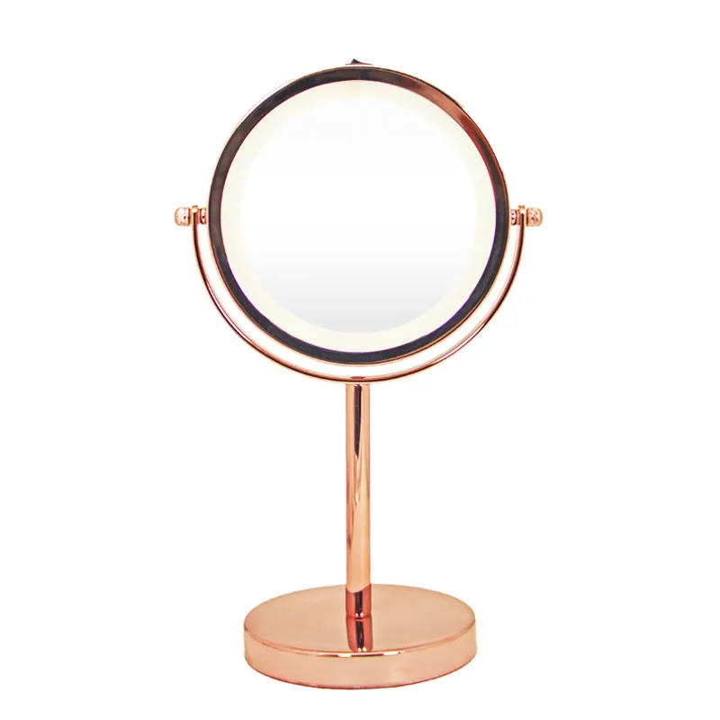 Rose Gold LED Lighted Makeup Mirror 6 Inch 3x Magnifying Vanity Mirror with Light Dual Sided Magnified Battery Operated