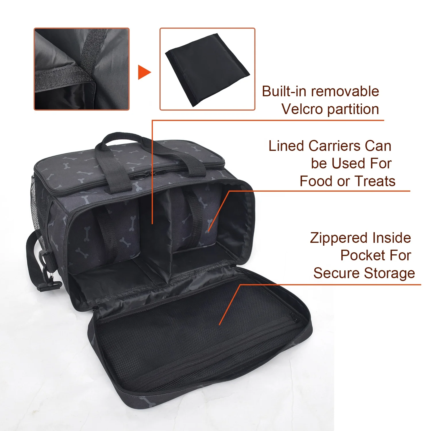 Portable Airline Approved Weekend Travel Set 2 Food Container Pet Dog Travel Organizer Bag with Multi-function Pockets