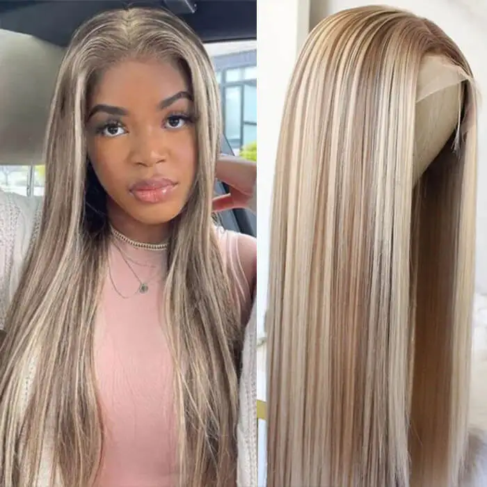 Ash Blonde Highlight Lace Front Wigs #P18/613 Color Straight & Body Wave 13x4 HD Lace Human Hair Wigs