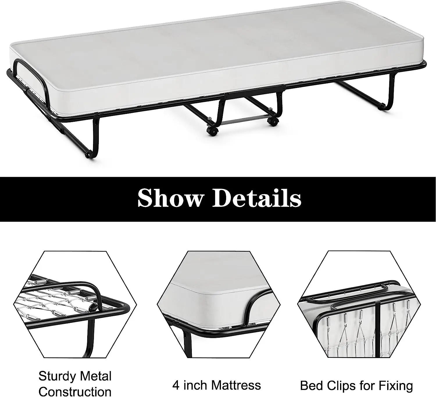 Factory discount Folding Bed Twin Size with Luxurious Memory Foam Mattress and a Super Strong Sturdy Frame