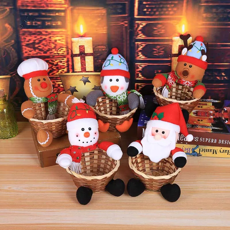 Santa Claus Storage Basket for Christmas Candy Xmas Decoration Gifts Woven Bamboo Rattan Wicker Folding