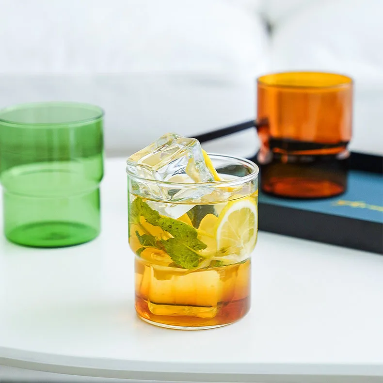 Hot Sale 300ml 380ml Stackable Colored Drinking Glass Cups for Hot & Cold Beverages, Water, Soda, Milk, Juice, Perfect for Gifts