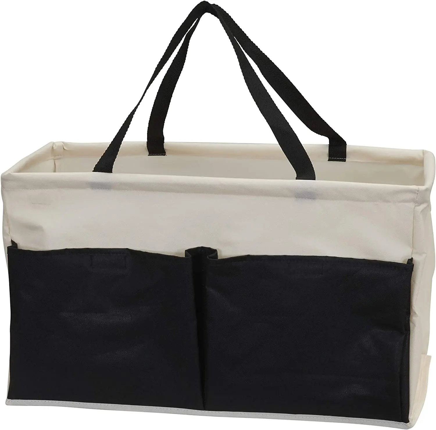 Collapsible and water resistant Natural Cotton Canvas Utility Tote Bag with Pockets Reusable Grocery Bag Black
