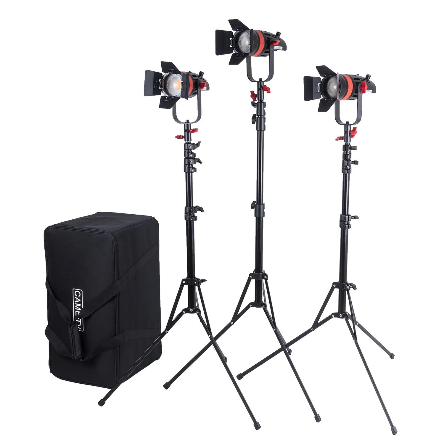 Q-55WMKII-3STD 3 Pcs CAME-TV Q-55W Boltzen 55w High Output Fresnel Focusable LED Daylight Kit With Light Stands