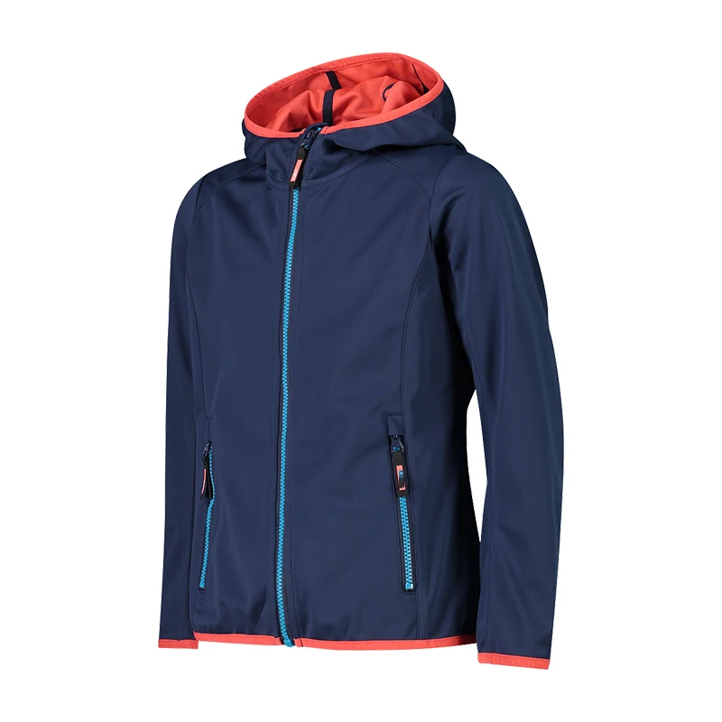 Windproof drawstring Two Zip Side Pockets Membrane Elasticated Cuffs Warm Fleece Layer Softshell Fabric Kids Ski Jacket