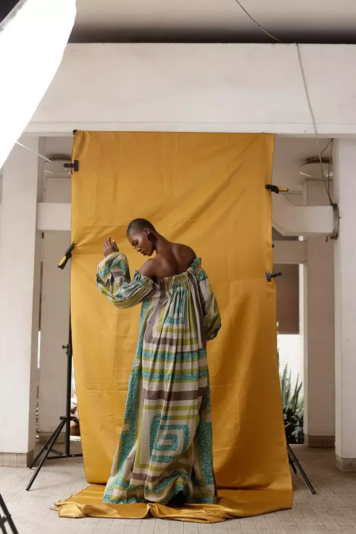 New Design High Quality Wholesale  Africa Print Women Clothing Long Sleeve Off Shoulder Elastic Frilled Neck Maxi Dress