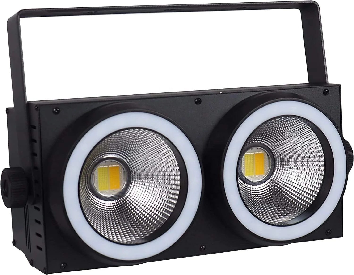 New Arrival Dj Disco  2x100w pixel cob led stage blinder warm white cool white 2in1 with RGB LED Ring for wedding