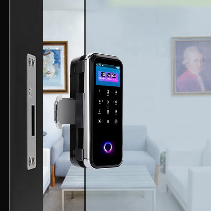Stainless Steel Glass Door Lock Tuya Smartlife App  Biometric Fingerprint Card Key Smart Lock For Glass Door