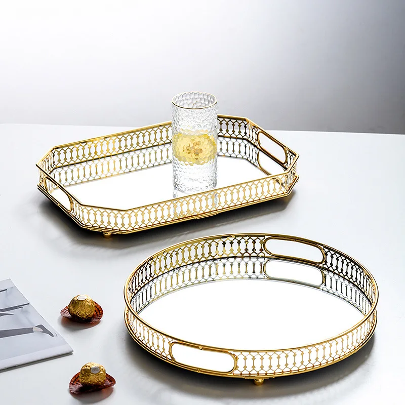 Nordic Glass Storage Tray Retro Makeup Ornate Jewelry Display Plate Desktop Sundries Organizer Fruit Container Box Home Decor