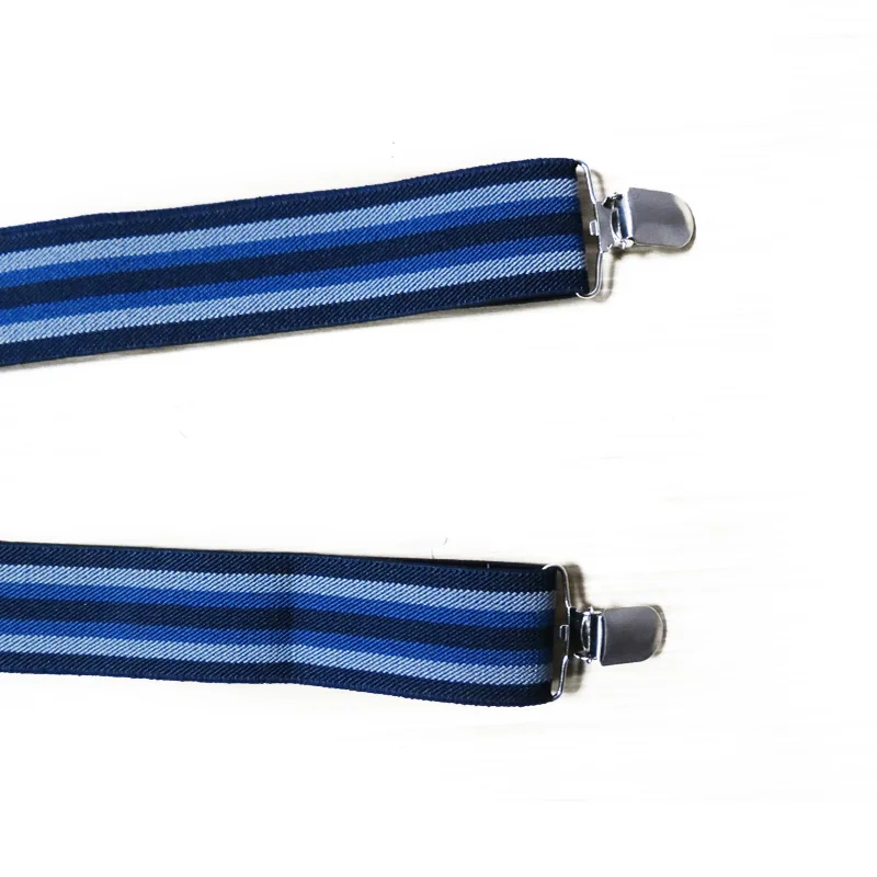 Hot Sale Fashion Adjustable Blue Stripe X Shape 4 Clips on Kids Elastic Suspender Belt for Children