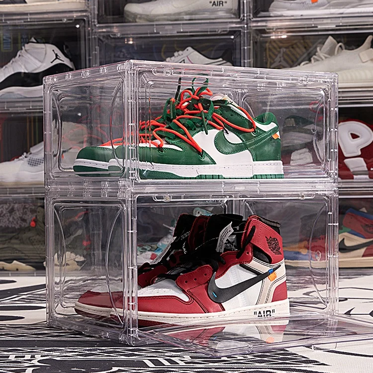 L size pet Portable magnetic transparent display sneaker shoe storage rank rack organizer cabinet  box37x26x21cm