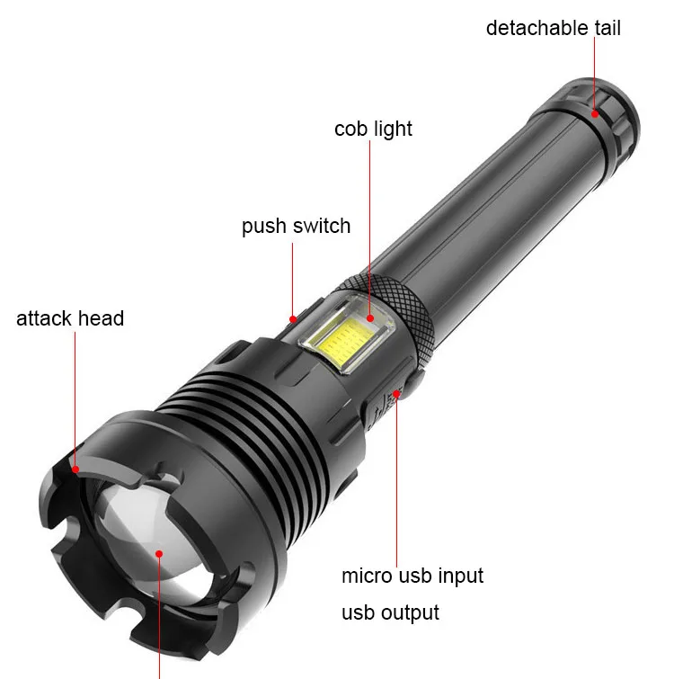 long range high power 5000 lumen multi function rechargeable P90 led hand searchlight hunting flashlight torch lamp