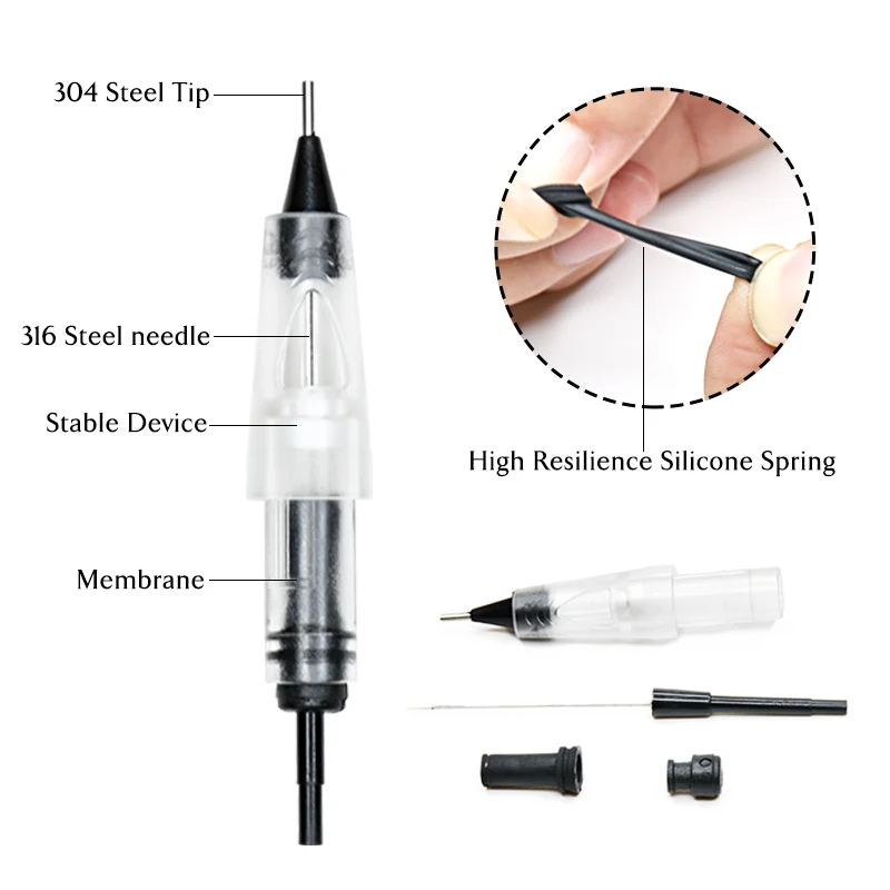 PM BEAUTY  Microblading Stainless steel tip Cartridge Eyebrow 0.2mm 1RL Thinner Needle for microblading machine