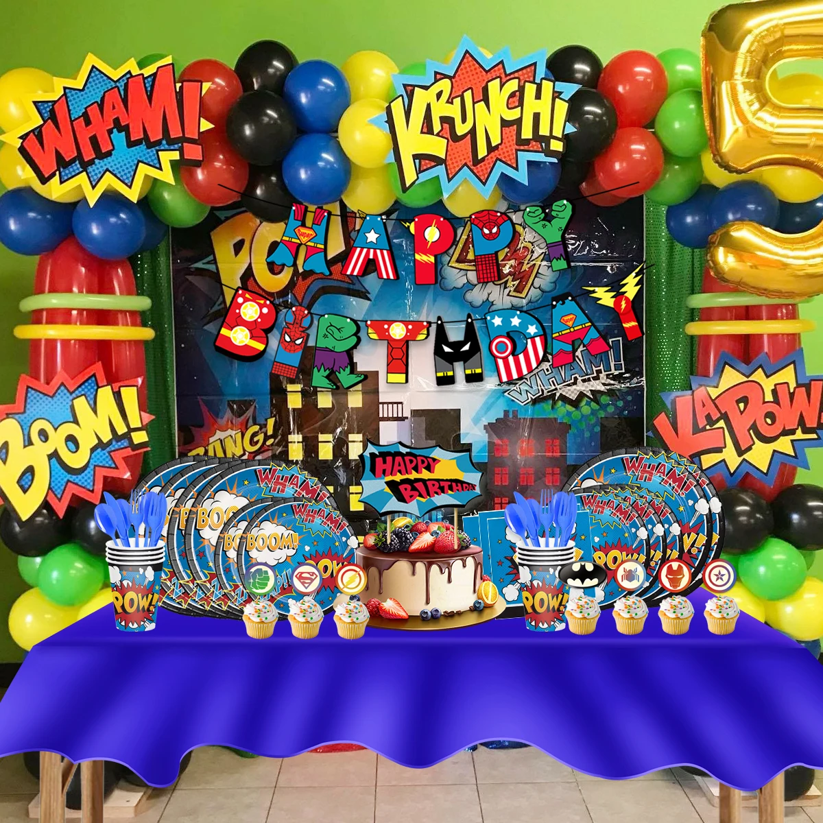 Nicro Super Hero Theme Kids Birthday Decoration Party Tableware Set Birthday Banner Cake Topper For Super Hero Party Supplies