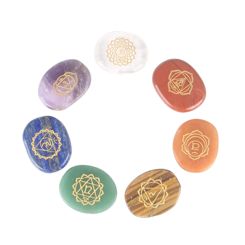 Natural Meditation Stone 7 Chakra Crystal Carved Reiki Symbol Set Healing Crystal for Body