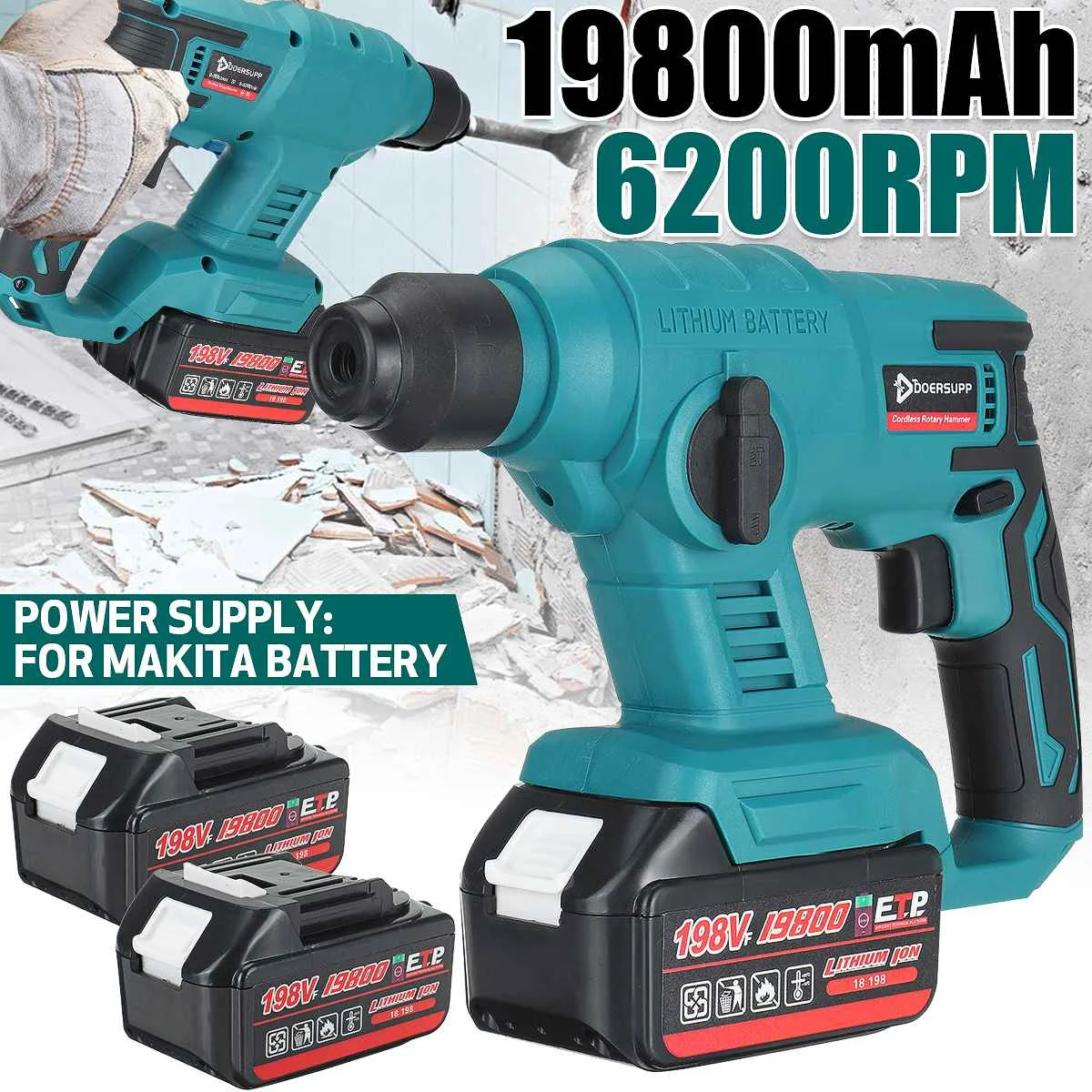 Evewelly 21V Lithium Battery Cordless Mini Power Electric Hammer Drills drill machine with 2*Batteries