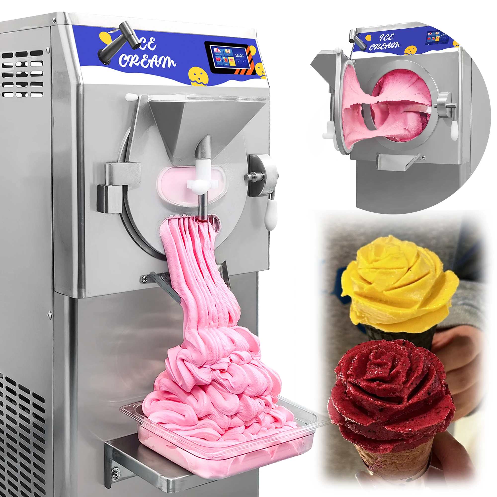 Yourtime 100L/H 5 Program CE Commercial Hard Ice Creme Machine Ice Cream Machine Batch Freezer Italian Gelato maker For Sale