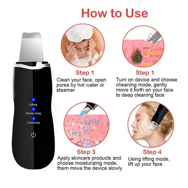 Facial Cleaning Electric Waterproof Rechargeable Face Peeling Nano Vibrating Scraper Spatula Ultrasonic Skin Scrubber