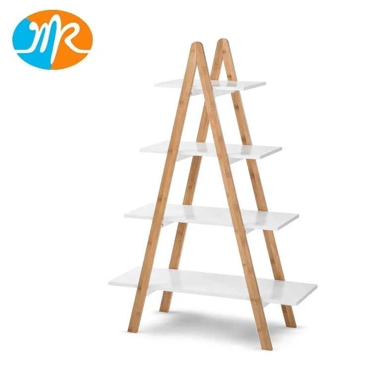 Bamboo Storage Shelf MDF Ladder Shelf  4-Tier rack