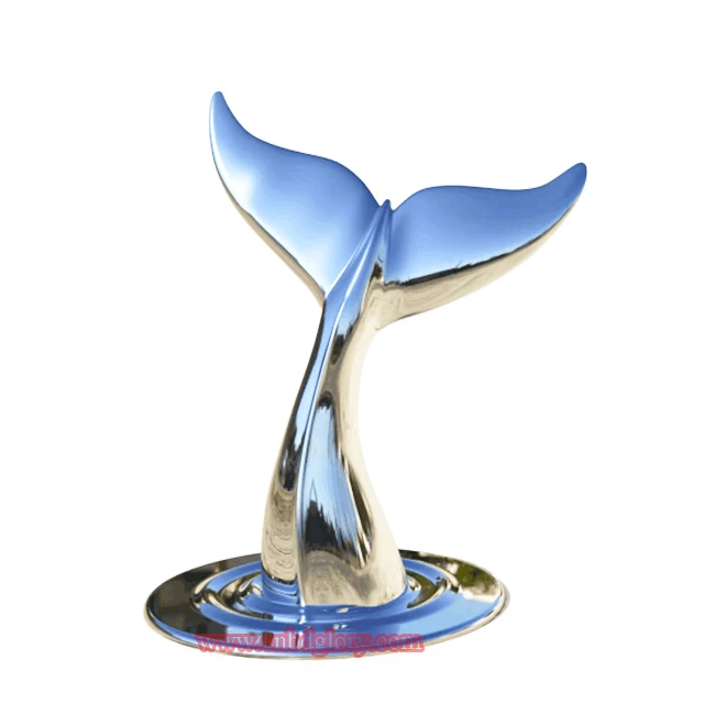 Indoor outdoor Decor design Sculpture marble base metal Stainless Steel Whale Fish statue