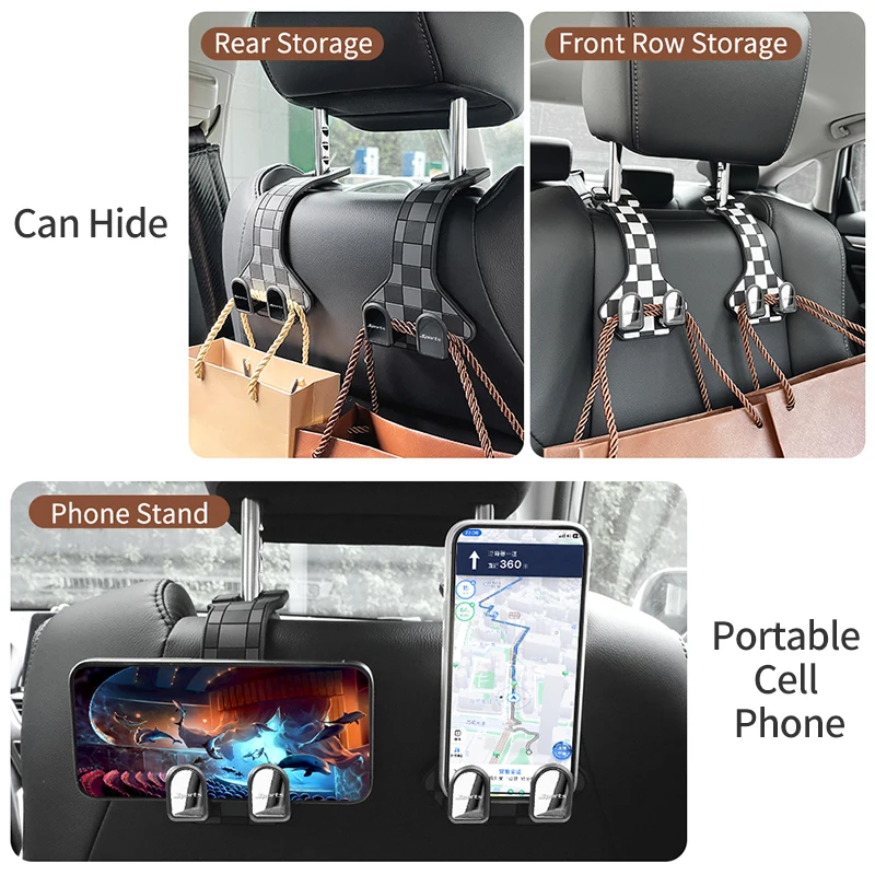 Car Organizers and Storage Accessories PVC Car Purse Hanger Holder for Bags Double Car Seat Headrest Hooks
