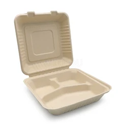 9 inch Bagasse Sugarcane 3 Compartments Lunch Box Biodegradable Compostable Food Containers With Certificates