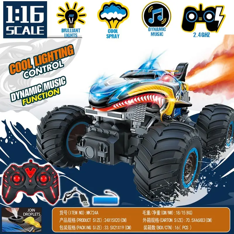 Boys Spray RC shark spray Car With Music Lights 360 Degree Stunt Rotation Kids Outdoor Toys RC Car