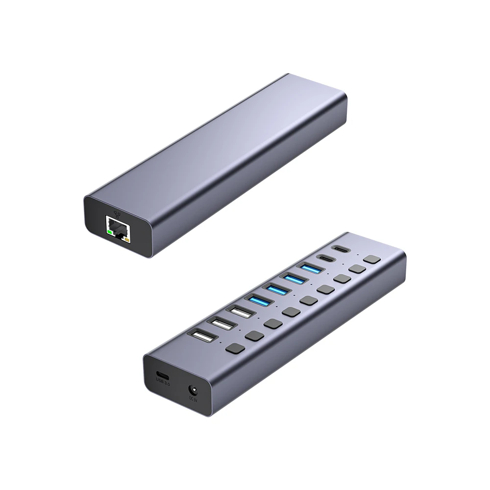 High Speed 10 Ports USB 2.0 Hub USB 3.0 Type 3.1 Gen 2 Splitter with RJ45 Network for Computer Usb hub manufacturer china