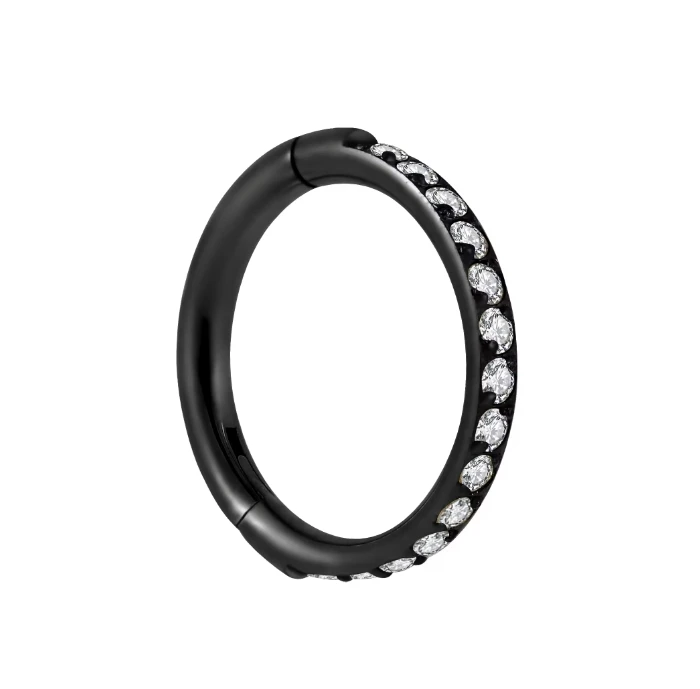 G23 titanium fine carving hinged segment clicker septum nose ring side inlay 15 white zircon PVD body piercing jewelry